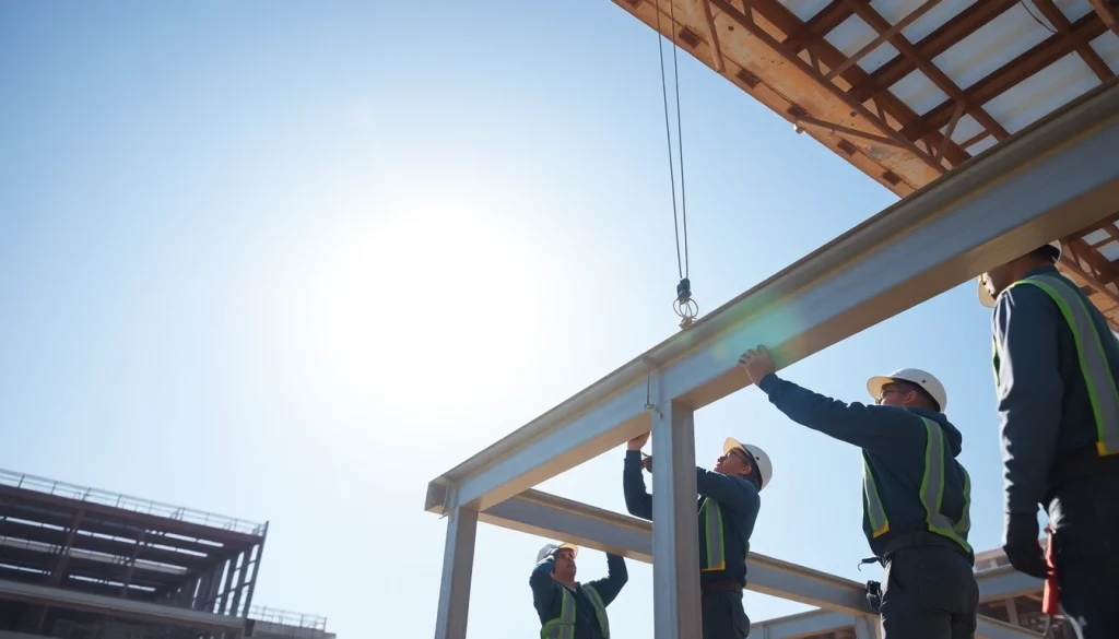 Efficient structural steel installation showcasing skilled workers on-site for precision assembly.