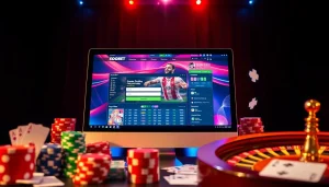 Engaging sbobet login experience highlighted with vibrant betting graphics and gambling elements.