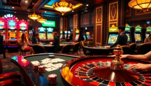 Players engaging in thrilling games at MM88 casino with vibrant tables and slot machines.