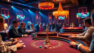 Experience the thrill of tỷ lệ kèo nhà cái hôm nay at a luxurious casino table with poker chips and players engaged.