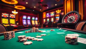 Players engaging at the luxurious onicplay casino table with vibrant slots and roulette.