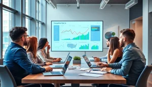 Group discussing strategies to find competitor customer list in a modern office setting.