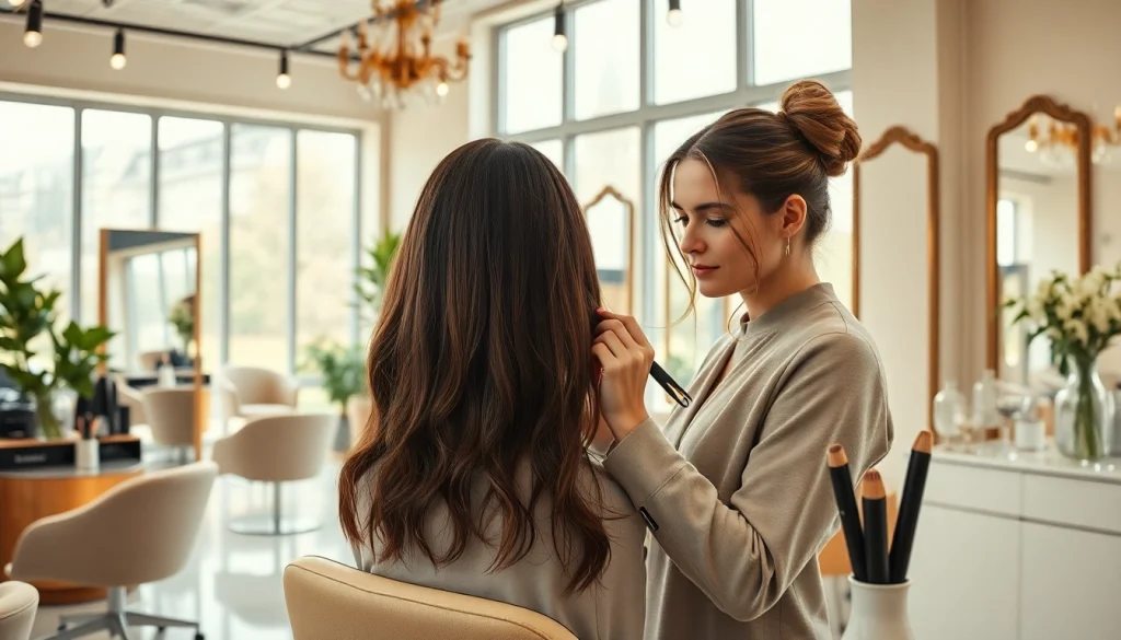Stylish salon hairstylist demonstrating techniques at saloane coafura bucuresti.