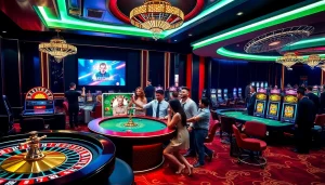 Gamble wisely with 7upbet at a lively casino table featuring poker chips and roulette.