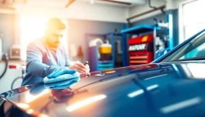 Get professional results with car detailing near me, highlighting an expert in action with polished cars.