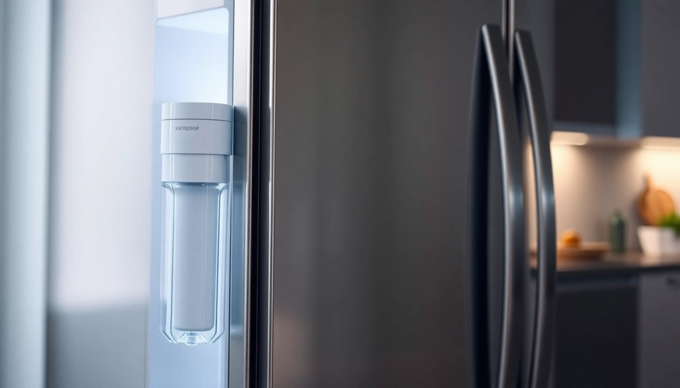 Waterdrop DA97-17376B Replacement for Samsung® HAF-QIN/EXP filter installed in a modern refrigerator, highlighting water clarity.