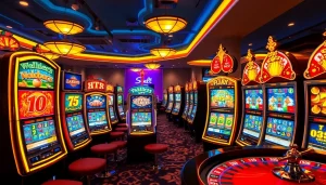Pemain menikmati pengalaman bermain yang dinamis di situs slot dengan mesin slot yang berwarna-warni.