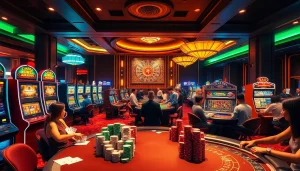 Experience the thrilling Game Haywin with vibrant casino tables, colorful chips, and engaged players.