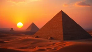 Discovering the ancient piraminds amid a stunning sunset in Egypt's Giza Plateau.