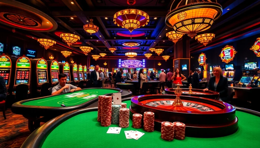 Play exciting games at b52club with vibrant tables and colorful slot machines.