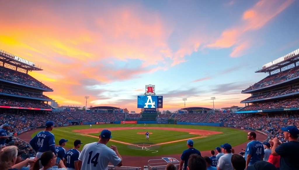 Find out what time is the dodger game today with lively stadium atmosphere during sunset.