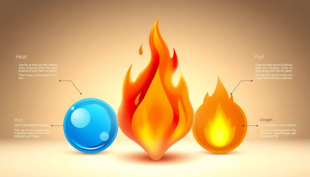 Visual representation of the fire tetrahedron, illustrating its four critical components.