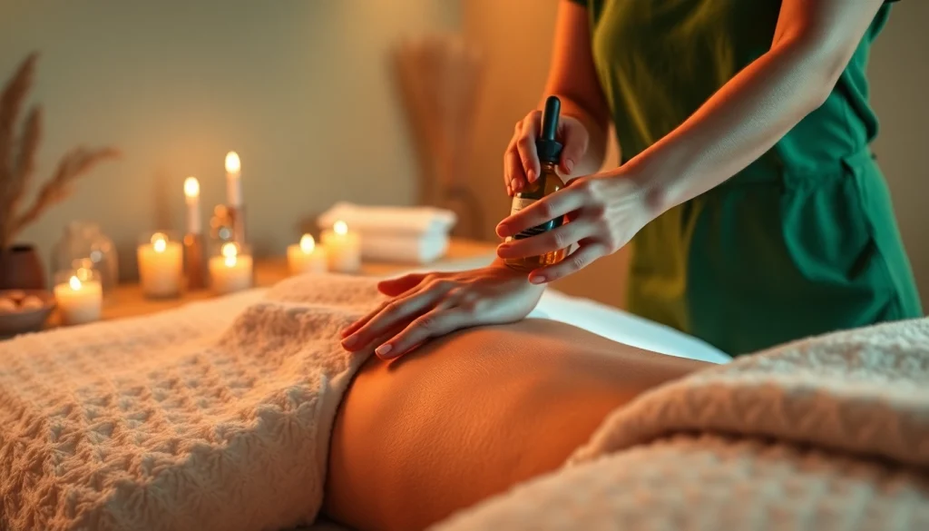 이완 기법을 보여주는 평온한 스파 환경에서의 마사지 치료 세션