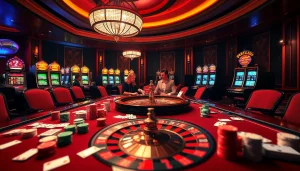 Players engaging at a vibrant gaming table at https://sri.gb.net/, showcasing strategy and excitement in a luxurious casino atmosphere.