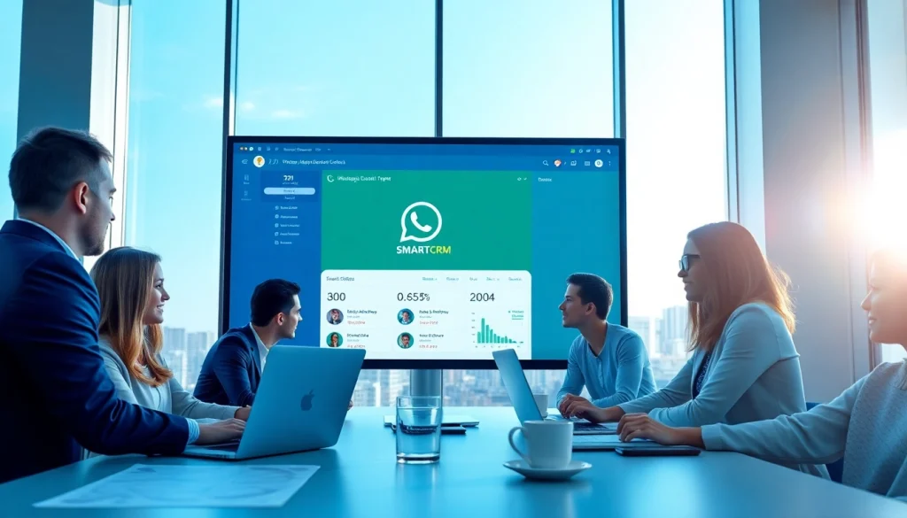 Enhance your collaboration with WhatsApp Smart CRM in a professional office setting.