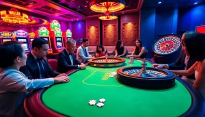 Players enjoying high-stakes poker and roulette, highlighting online experience at https://www.kjc.global/.