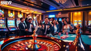 Experience the thrill of casino gaming at 888VND with vibrant tables and slot machines.