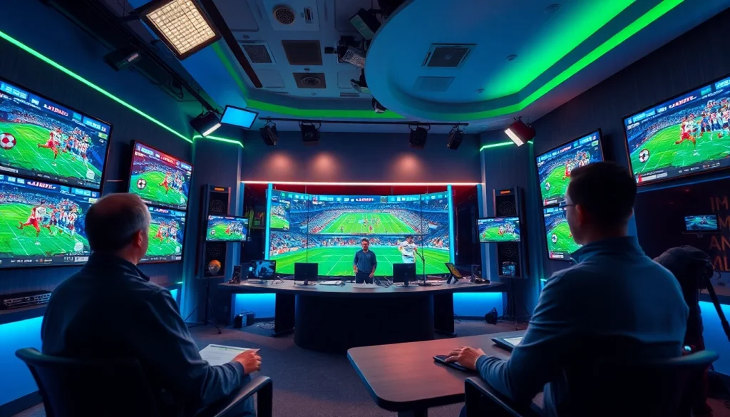 Engaging sports broadcasting studio representing 토토스토리's dynamic live streaming.