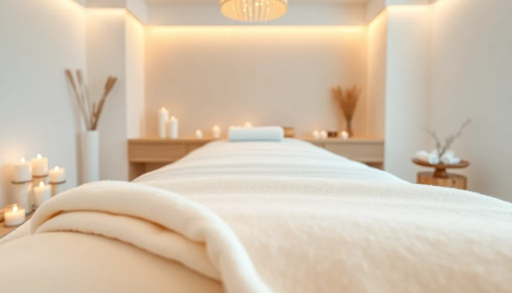 편안한 분위기와 부드러운 조명이 있는 마사지 치료실.