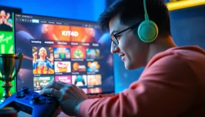 Antarmuka platform permainan online KIT4D yang menarik dengan ikon permainan yang berwarna-warni dan interaksi pengguna.