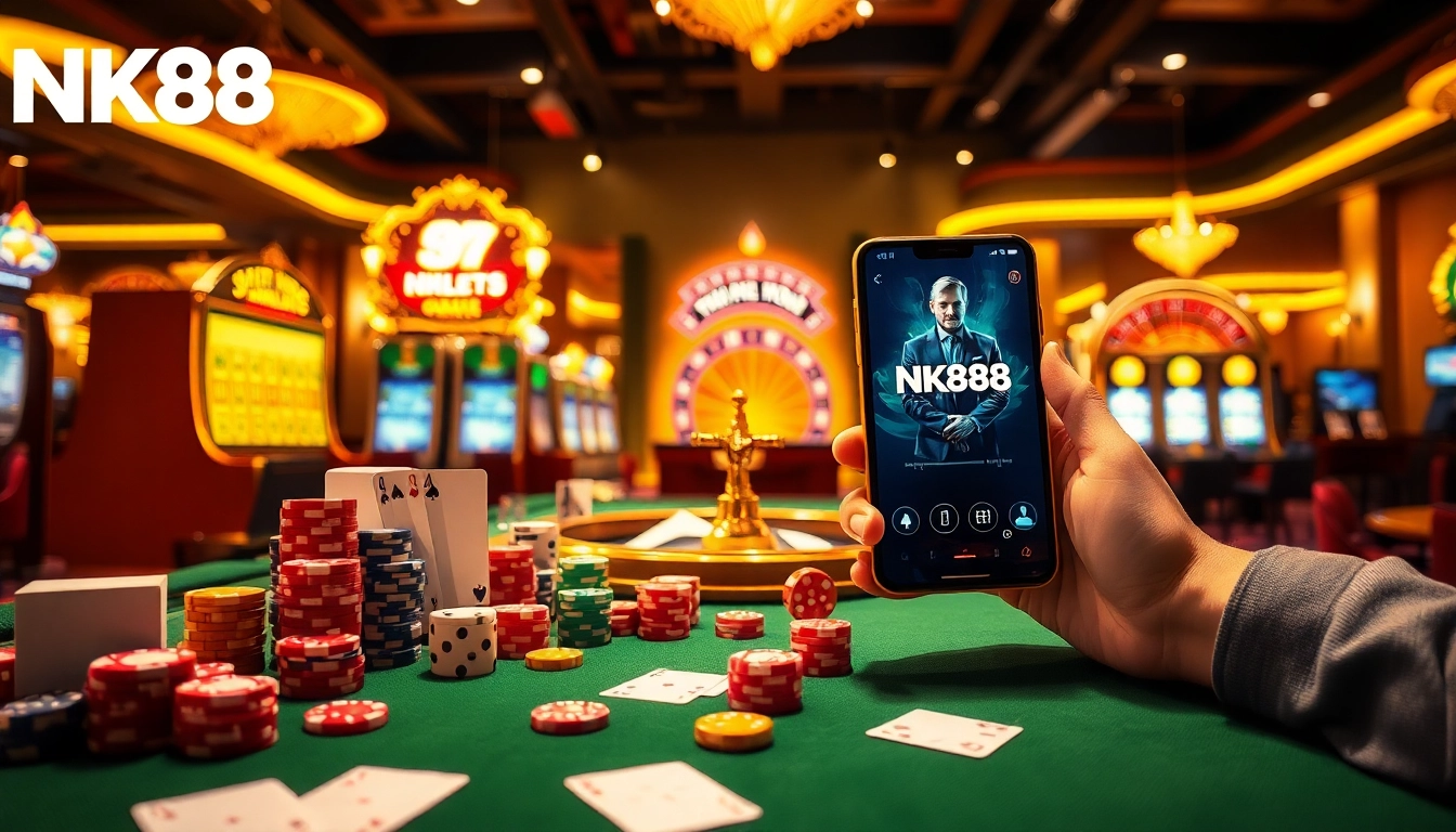 Experience thrilling gaming action with the NK88 app, featuring vibrant casino tables and mobile integration.