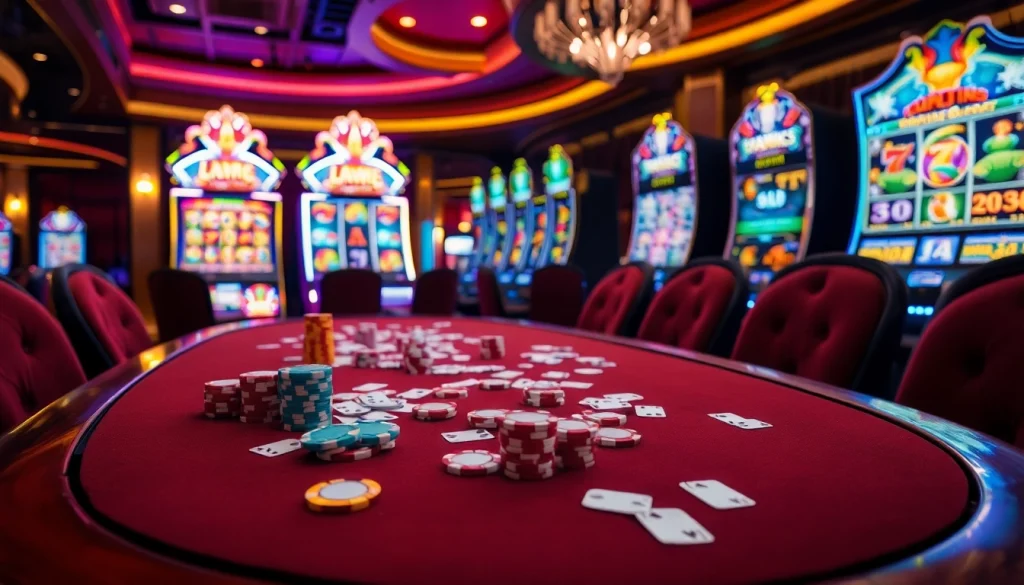 Engage with the thrilling actions of a pragmatic slot amidst a lavish casino environment, with vibrant slot machine graphics.