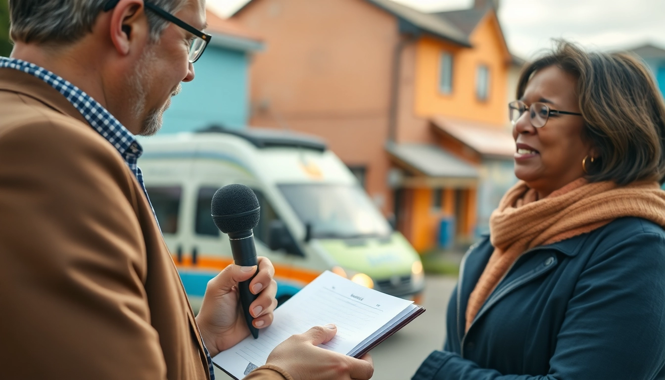 Engaging news interview capturing a reporter and a community leader.