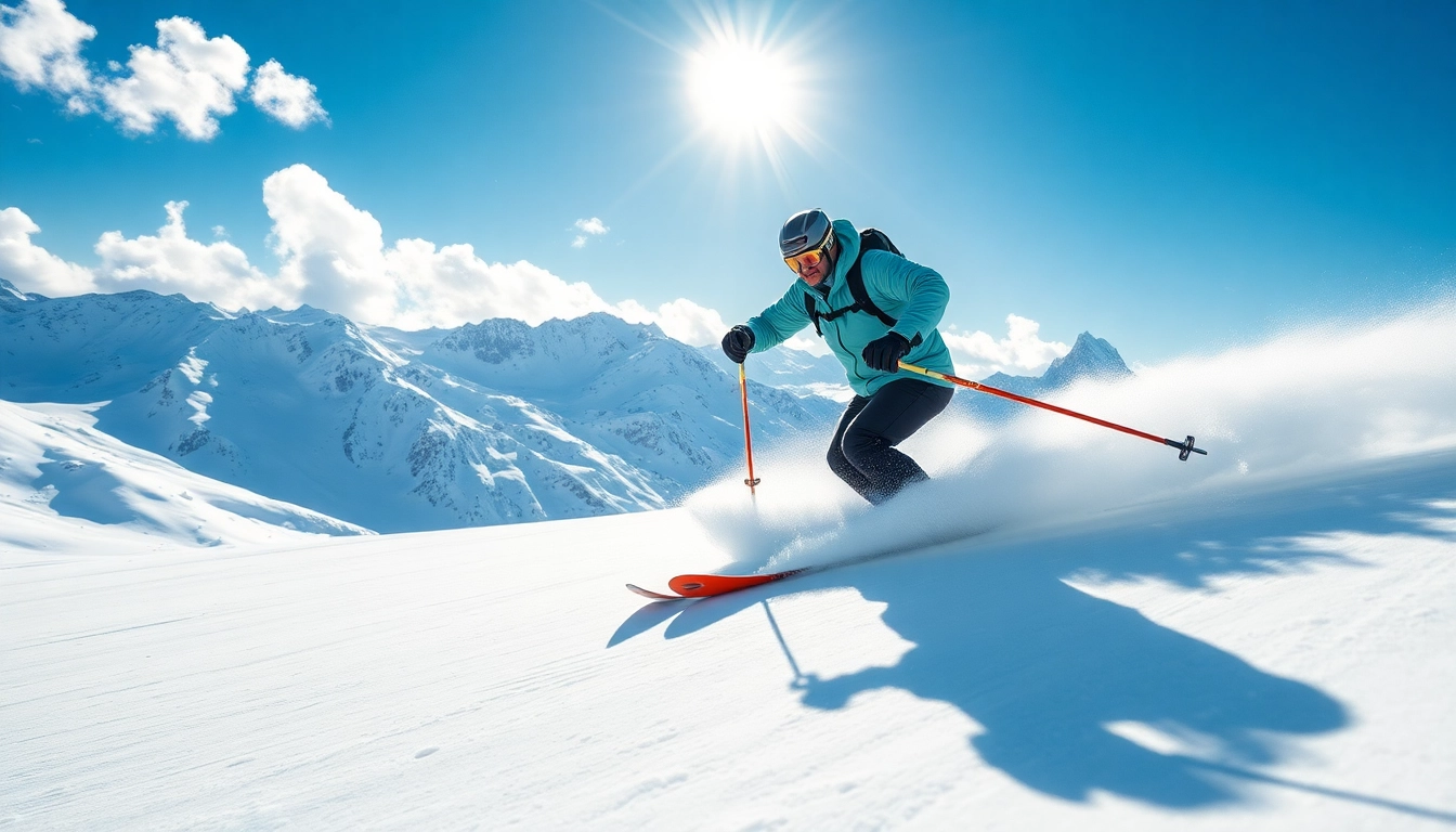 Enforcer skiing through fresh powder, showcasing dynamic movement and smooth texture.