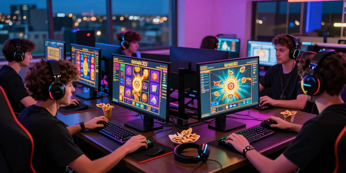 Exciting gaming scene featuring players enjoying garuda303 slot game with colorful graphics and modern setup.