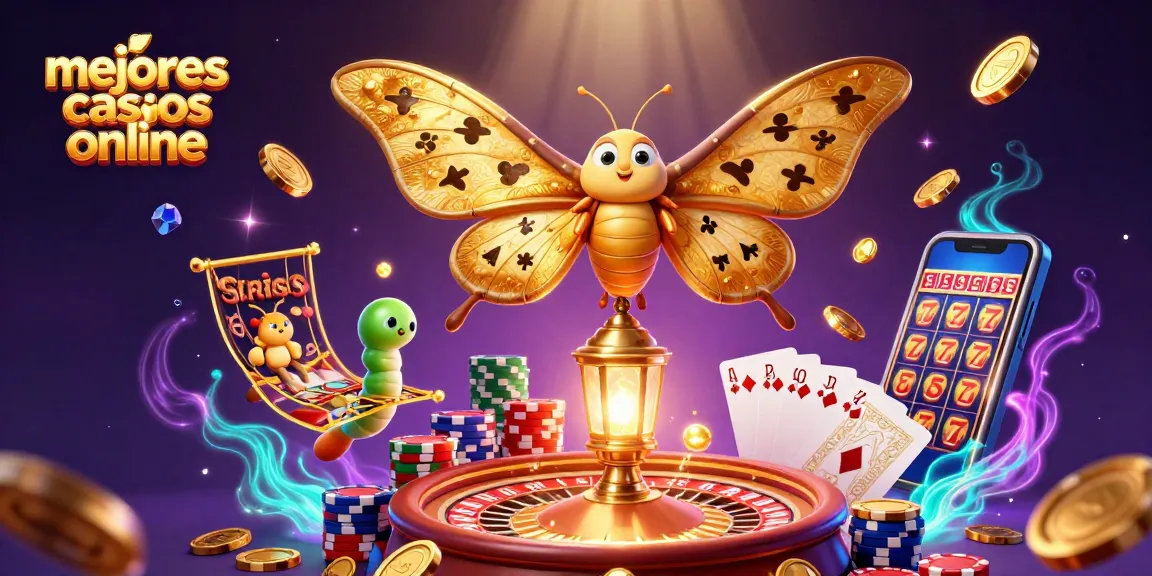 Mejores casinos online iluminando con juegos, monedas doradas y mariposas mágicas.