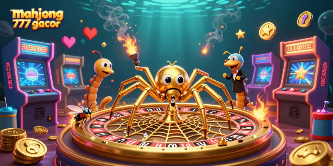 Engage with mahjong 777 gacor games, featuring a thrilling 3D casino scene with golden elements and arcade excitement.