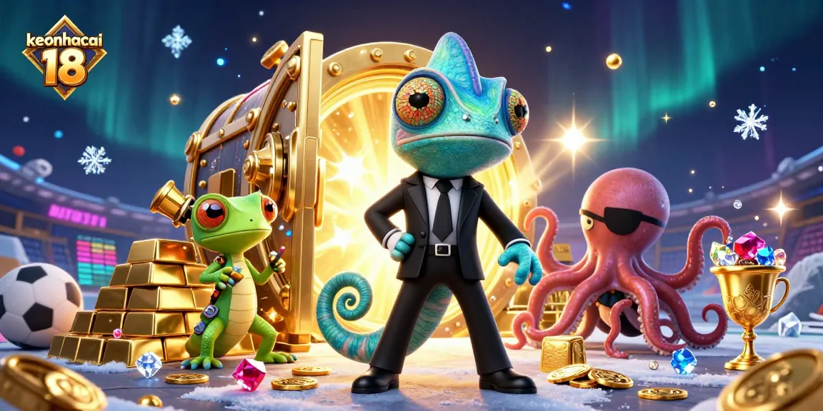 Bet on keonhacai 18 as a secret agent chameleon and companions seek hidden treasures in a dynamic scene.