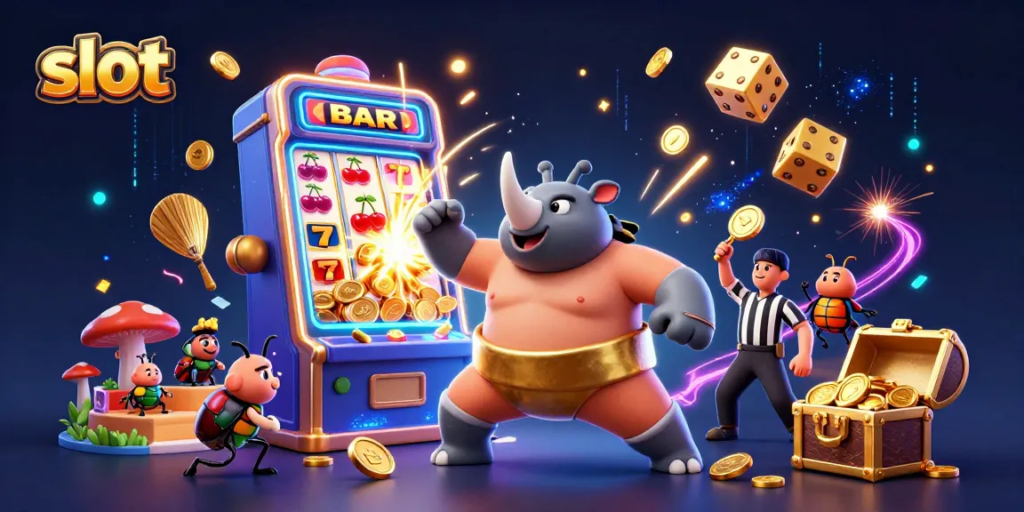 Experience the thrill of slot gaming with vibrant characters and dynamic visuals in this engaging illustration.