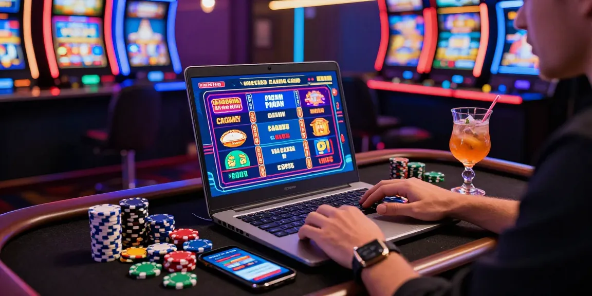 Engaged player at credit card casinos laptop showcasing vibrant games and payment options