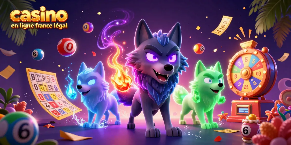 Illustration d'un casino en ligne légal en France avec un loup spectral en chef et des effractions de jeux de loto.