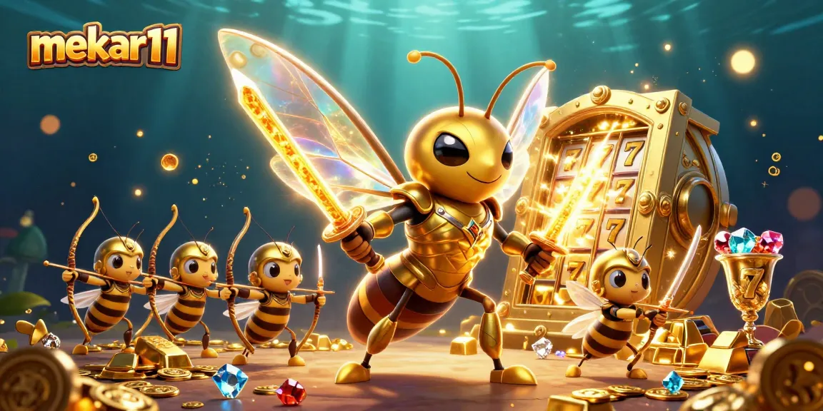Experience mekar11's thrilling slot adventure with a giant hornet samurai and treasure-filled scene.
