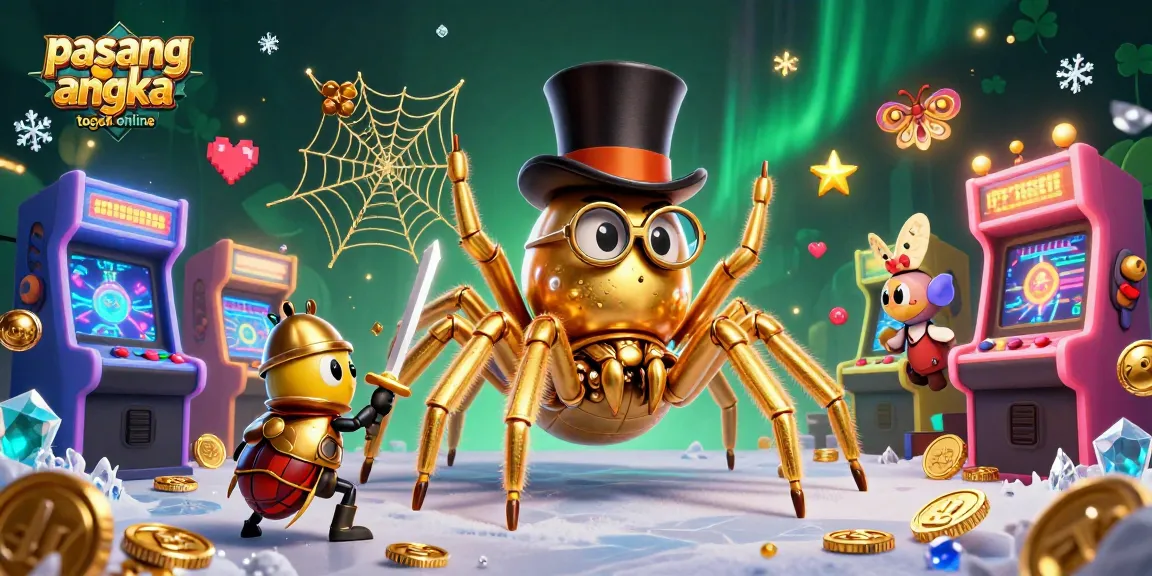 Engage in pasang angka togel online amidst vibrant casino elements featuring a golden tarantula and heroic beetle.